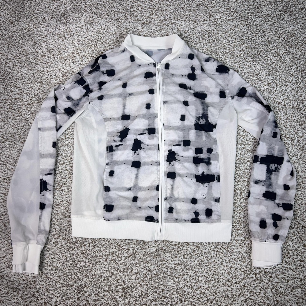 Lululemon Jacket Womens 10 White Mesh Track Full Zip Geometric Running Noir II